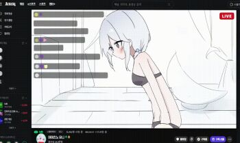 Rule 34 | 1girl, animated, animated gif, ayatsuno yuni, bare arms, bikini, black bikini, black bra, black panties, blush, bra, breasts, closed mouth, commentary request, dressing, embarrassed, grey hair, hair bobbles, hair ornament, just 0012, korean commentary, korean text, livestream, looking to the side, open mouth, panties, purple eyes, small breasts, solo, stellive, swimsuit, tearing up, underwear, underwear only, virtual youtuber