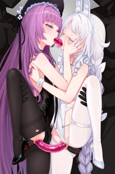 2boys 2girls absurdres anal animal_ears azur_lane bisexual_female black_pantyhose braid censored closed_eyes clothing_aside commentary_request dildo dildo_in_mouth double_dildo double_penetration fake_animal_ears french_kiss group_sex hetero high_heels highres kiss le_malin_(azur_lane) le_malin_(listless_lapin)_(azur_lane) leg_lift leotard leotard_aside linhangwei long_hair multiple_boys multiple_girls object_insertion pantyhose penis playboy_bunny purple_hair rabbit_ears sex sex_toy standing tashkent_(azur_lane) tashkent_(the_bound_cruiser)_(azur_lane) thighband_pantyhose torn_clothes torn_pantyhose vaginal vaginal_object_insertion white_hair white_pantyhose