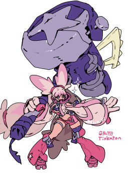 1girl :d bare_shoulders bell-bottoms blush breasts character_name cleavage clothing_cutout crop_top cropped_jacket eyelashes fangs gloves hair_ornament hammer harurie highres holding holding_hammer holding_weapon huge_weapon humanization jacket large_hands leg_up long_hair long_sleeves midriff multicolored_hair multiple_tails navel nintendo open_clothes open_jacket open_mouth over_shoulder oversized_object pants pink_gloves pink_hair pink_shoes poke_ball poke_ball_symbol pokedex_number pokemon pokemon_(creature) ponytail purple_eyes shoes short_shorts shorts shoulder_cutout simple_background smile sneakers solo standing stomach tail thigh_strap thighhighs thighs tinkaton twintails two-tone_hair unzipped weapon weapon_over_shoulder wide_sleeves zipper zipper_pull_tab