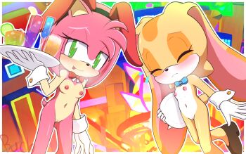 2girls amy_rose cream_the_rabbit green_eyes loli multiple_girls nipples nude pussy sonic_(series)