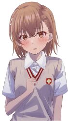 1girl 2023 20s animated blush brown_eyes brown_hair female_focus flower hair_flower hair_ornament halya_meri highres matching_hair/eyes misaka_mikoto school_uniform short_hair solo talking toaru_kagaku_no_railgun toaru_majutsu_no_index tokiwadai_school_uniform upper_body video white_background
