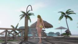 1girl 3d animated ass bikini blonde_hair blue_eyes breasts cleavage dead_or_alive dead_or_alive_xtreme_3_fortune female_focus full_body helena_douglas video navel poolside shower sound swimsuit tagme tecmo yellow_bikini