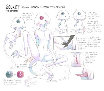 2others blush chibi chibi_inset cloaca english_text fluffy forehead_jewel full_body hand_on_another&#039;s_crotch highres jejejunum multiple_others null_bulge original other_focus penis pussy reference_sheet ribs secret_(jejejunum) sitting spirit white_fur white_hair white_tail