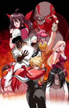 1990s_(style) 3girls 5boys absurdres b._jenet beard black_hair blonde_hair breasts brother_and_sister brown_eyes chinese_clothes closed_eyes dark-skinned_female dark_skin dress facial_hair fatal_fury fatal_fury:_city_of_the_wolves futaba_hotaru gato_(snk) hair_ribbon highres incoming_attack japanese_clothes kicking large_breasts legs long_hair looking_at_viewer low_twintails marco_rodrigues mask medium_hair midriff multiple_boys multiple_girls muscular muscular_male navel one_eye_closed open_mouth pants pink_hair pink_lips ponytail preecha_(fatal_fury) red_eyes retro_artstyle ribbon rock_howard serious short_hair shorts siblings smile snk tank_top teeth the_king_of_fighters thighs tizoc_(snk) tongue twintails vox_reaper wink