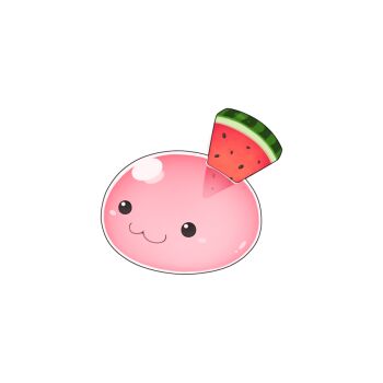 :3 chibi chibi_only food fruit full_body no_humans official_art poring ragnarok_online simple_background slime_(creature) solo transparent_background watermelon watermelon_slice yuichirou