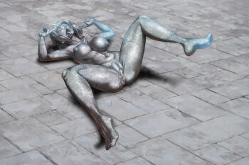 1girl absurdres ahegao arms_up blunt_bangs breasts censored collarbone colored_skin colored_teeth completely_nude cracked_skin cum cum_in_pussy cumdrip double_v earrings grey_pupils grey_skin grey_tongue half-closed_eyes highres jewelry lying m_legs mosaic_censoring mou navel nipples nude on_back open_mouth petrification pussy pussy_juice saliva short_hair sidelocks solo spread_legs stone_floor teeth tiara tongue tongue_out transformation unaligned_breasts upper_teeth_only v variant_set