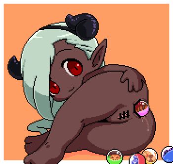 1girl akai_(ugokashitari) ass censored dark-skinned_female dark_elf dark_skin elf horns loli original pixel_art pointy_ears pussy red_eyes solo