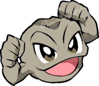 Rule 34 | chibi, chibi only, clenched hands, commentary request, full body, gen 1 pokemon, geodude, kawaanago, lowres, nintendo, no humans, open mouth, pokemon, pokemon (creature), pokemon focus, smile, solo, transparent background, twitter username