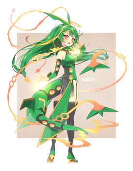 dragon eastern_dragon gen_3_pokemon green_hair highres horns kishishiotani legendary_pokemon mega_pokemon mega_rayquaza nintendo personification pokemon pokemon_(creature) rayquaza red_eyes solo tail