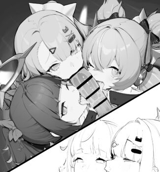 1boy 3girls angels_of_delusion aria_(zenless_zone_zero) bar_censor blunt_bangs blush censored cooperative_fellatio fellatio fffm_foursome foursome greyscale group_sex hair_ornament hairclip halo harem headphones hetero licking licking_penis loli long_hair looking_at_viewer monochrome multiple_girls nangong_yu one_eye_closed open_mouth oral penis pov pov_crotch saliva sketch sunna_(zenless_zone_zero) symbol-shaped_pupils teamwork_(sexual) teriibol testicle_sucking tongue tongue_out twintails unfinished zenless_zone_zero
