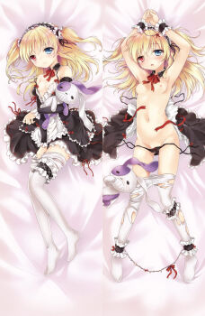 10s 1girl ankle_cuffs ankle_garter ankle_ribbon armpits arms_up artistic_error bad_id bad_pixiv_id bdsm black_panties black_pantyhose blonde_hair blue_eyes blush boku_wa_tomodachi_ga_sukunai bow bow_panties breasts chain chained choker clothes_pull dakimakura_(medium) dress frilled_thigh_strap gothic_lolita groin hair_ribbon hairband hasegawa_kobato heterochromia highres kona_(canaria) leg_ribbon loli lolita_fashion lolita_hairband long_hair multiple_views nipples no_bra open_clothes open_dress open_mouth panties pantyhose pantyhose_pull pussy pussy_peek red_eyes ribbon ribbon_choker side-tie_panties small_breasts strap_slip stuffed_animal stuffed_rabbit stuffed_toy thigh_strap torn_clothes torn_legwear twintails two_side_up underwear untied_panties white_pantyhose wrist_cuffs wrist_ribbon