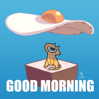 animal_focus artist_name blue_background blue_eyes cat closed_mouth dated english_text floating floating_object food_focus fried_egg full_body half-closed_eyes looking_at_viewer no_humans nurunuru original signature simple_background sitting what