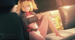 1boy 1girl 3d animated artist_name ass barefoot blonde_hair bottomless bouncing_breasts breasts burnice_white caught caught_masturbating censored completely_nude couch crop_top cum cum_in_pussy doggystyle doridoriko ejaculation fellatio female_masturbation fingerless_gloves girl_on_top glasses_on_head gloves hand_on_own_ass hetero indoors irrumatio koikatsu_(medium) large_breasts masturbation misuzugon moaning mosaic_censoring multiple_views navel nude oral orange_eyes penis pussy reverse_cowgirl_position sex sex_from_behind soles sound straddling tagme testicles toes top-down_bottom-up vaginal video wise_(zenless_zone_zero) zenless_zone_zero