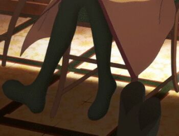 10s 1girl animated animated_gif black_footwear black_thighhighs boots unworn_boots chair chronoire_schwarz_vi feet lowres shoes unworn_shoes table thighhighs under_table witch_craft_works