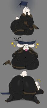 1girl alternate_costume ass bodysuit breasts cosplay eric_lowery fat fat_woman furry gun highres huge_ass huge_breasts impossible_clothes jill_valentine large_breasts mature_female resident_evil tail toriel undertale utdr_(toby_fox) weapon
