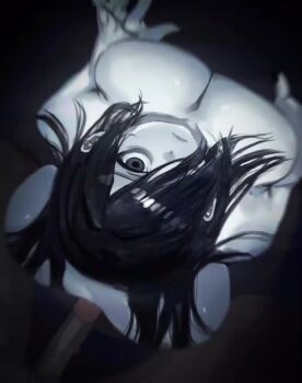 1boy 1girl against_wall animated ass bags_under_eyes black_eyes black_hair breast_press breasts breath chiyo1000nights closed_mouth colored_skin cowboy_shot dark-skinned_male dark_skin dot_nose expressionless from_above from_behind ghost_girl heavy_breathing hetero huge_ass huge_breasts leaning_forward live2d long_hair looking_at_viewer looking_up matching_hair/eyes moecode open_mouth opennsfwsp penis pov pov_crotch solo_focus sound straight_hair tagme the_ring tongue tongue_out uncensored very_dark_skin very_long_hair video white_skin yamamura_sadako