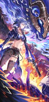 Rule 34 | 1girl, absurdres, astrovique, black jacket, black pantyhose, black shorts, black thighhighs, blue bra, bra, breasts, chimera (wuthering waves), closed mouth, commentary, cropped jacket, english commentary, galbrena (wuthering waves), grey hair, gun, highres, holding, holding gun, holding weapon, jacket, long arms, medium breasts, medium hair, navel, pantyhose, shorts, single leg pantyhose, single thighhigh, solo, stomach, tacet discord (wuthering waves), thighhighs, underwear, weapon, wuthering waves