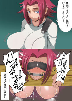 1girl absurdres blush breasts code_geass highres kouzuki_kallen large_breasts red_hair translation_request