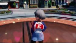 1girl 3d animated audible_music blue_eyes breasts bubble casual dancing denim denim_skirt fang grey_hair large_breasts looking_at_viewer video outdoors pantyhose shoes short_hair skirt solo sound standing sugoi_dekai tagme town uzaki-chan_wa_asobitai! uzaki_hana video