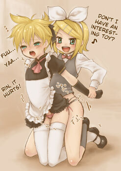 00s 1boy 1girl :d anal apron blonde_hair blush crossdressing dildo femdom green_eyes hair_ribbon hard-translated hetero humiliation kagamine_len kagamine_rin kneeling kodomo_doushi loli lolidom maid maid_apron male_penetrated mary_janes open_mouth oumi_sanaka panties pegging penis rape ribbon sex sex_toy shoes shota smile socks strap-on tears thighhighs third-party_edit translated underwear vocaloid white_thighhighs