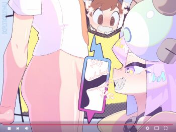 1boy 1girl @_@ age_difference black_leotard blank_censor blue_hair brown_eyes brown_hair censored close-up embarrassed erection excited eyebrows eyelashes florian_(pokemon) from_side gen_4_pokemon grin hetero hood hoodie imminent_fellatio iono_(pokemon) kaikoinu leotard livestream long_hair looking_at_another looking_at_penis looking_down matching_hair/eyes multicolored_hair naughty_face nervous nintendo onee-shota pedophile penis penis_close_to_face pink_eyes pink_hair pokemon pokemon_sv profile rotom rotom_phone sharp_teeth shota small_penis smile split-color_hair surprised teeth testicles two-tone_hair yellow_hoodie