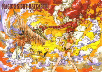 1990s_(style) 2boys 2girls arabian_clothes bare_shoulders black_hair braid clamp copyright_name detached_sleeves jewelry long_hair magic_knight_rayearth midriff multiple_boys multiple_girls navel necklace red_hair retro_artstyle siblings single_braid sisters tarta tarta_(rayearth) tatra tatra_(rayearth) twins very_long_hair wavy_hair