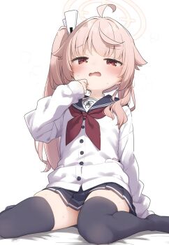 black_sailor_collar blue_archive halo highres natsu_(blue_archive) non-web_source pink_halo sailor_collar source_request trinity_general_school_logo