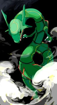 black_background claws closed_mouth cloud commentary_request fangs full_body gen_3_pokemon highres kura_(shironagasu02) legendary_pokemon nintendo no_humans pokemon pokemon_(creature) rayquaza solo yellow_eyes