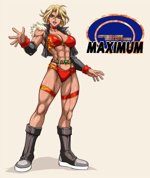 1girl abs absurdres blonde_hair boots highres muscular muscular_female original solo tagme taroimo_(00120014) wrestler wrestling_outfit