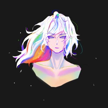 1girl :| absurdres bad_link closed_mouth colored_inner_hair cropped_shoulders expressionless grey_eyes highres iridescent_hair long_hair long_sidelocks looking_at_viewer multicolored_hair nephis_(shadow_slave) nesih3art shadow_slave sidelocks solo topless_female upper_body white_hair