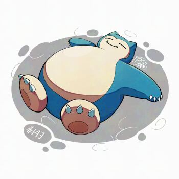 Rule 34 | blue fur, claws, closed eyes, fangs, gen 1 pokemon, lying, mistray-art, nintendo, no humans, numbered, on back, pokemon, pokemon (creature), signature, simple background, sleeping, snorlax, solo, two-tone fur, white background, white fur