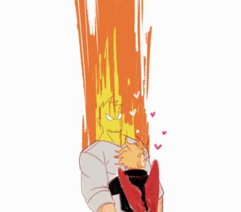 1ssa 2boys angry animated animated_gif bara blonde_hair boku_no_hero_academia endeavor_(boku_no_hero_academia) face_to_pecs facial_hair feathered_wings fire frown hawks_(boku_no_hero_academia) heart large_pectorals male_focus mature_male multiple_boys muscular muscular_male pectorals short_hair sideburns spiked_hair stubble wings yaoi
