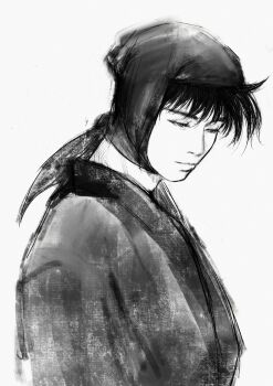 Rule 34 | 1boy, absurdres, closed mouth, commentary request, doi hansuke, from side, highres, japanese clothes, k05062688, kimono, lips, male focus, nose, rakudai ninja rantarou, short hair, simple background, solo, upper body, white background