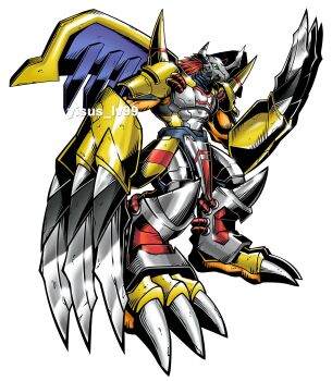 Rule 34 | armor, claws, digimon, digimon (creature), green eyes, helmet, highres, horns, oridigi, original, red hair, simple background, solo, spikes, wargreymon, wargreymon x-antibody, wargreymon x-antibody blast mode, white background, wings, yisus lv99