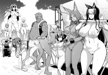 6+girls aftersex animal_ears bar_censor bdsm bent_over blush body_writing bondage bound breasts censored chain clenched_teeth collar cum cum_in_mouth cum_in_pussy cum_overflow cum_pool cum_string cumdrip dark-skinned_female dark_elf dark_skin doggystyle elf exhibitionism fan_no_hitori glasses goblin greyscale hair_bun hetero highres horns large_breasts leash long_hair long_pointy_ears market monochrome multiple_girls navel nipples nude open_mouth oppai_loli orc original outdoors pillory pointy_ears public_indecency pussy pussy_juice restrained sex sex_from_behind short_hair single_hair_bun single_horn slave standing stocks sweat tears teeth vaginal whip