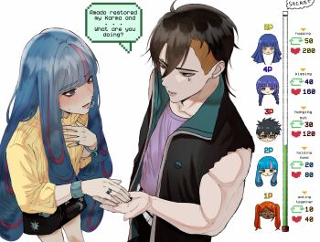 Rule 34 | 1boy, 5girls, ada (boruto), akimichi chouchou, black coat, black eyes, black hair, black shorts, blonde hair, blue eyes, blue hair, blush, boruto: two blue vortex, bracelet, coat, dark-skinned female, dark skin, earrings, english text, eyebrow piercing, face piercing, from above, glasses, hand on own chest, highres, ifevilwhyuhot, jewelry, kakei sumire, kawaki (boruto), like and retweet, messy hair, mole, mole under eye, multicolored hair, multiple girls, muscular, muscular male, naruto (series), orange eyes, orange hair, piercing, pink hair, purple eyes, purple hair, purple shirt, ring, shirt, short hair, shorts, sleeveless, sleeveless coat, streaked hair, stud earrings, sweatdrop, twintails, two-tone hair, uchiha sarada, undercut, uzumaki himawari, very dark skin, yellow shirt