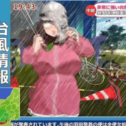 1girl accidental_exposure animated bicycle bra breasts brown_hair glasses hat holding holding_microphone huge_breasts long_hair microphone navel nipples original outdoors panties plump rain ryokucha_michi solo standing tagme umbrella underwear video wardrobe_malfunction wind wind_lift