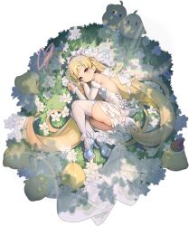 Rule 34 | 1girl, ahoge, ass, azur lane, bare shoulders, bird, blonde hair, blue footwear, blush, bow, breasts, bridal veil, chick, closed mouth, detached sleeves, dress, eldridge (afternoon worship in the woods) (azur lane), eldridge (azur lane), english text, flower, from above, full body, grass, hair ornament, halo, heart, heart halo, high heels, highres, huge ahoge, kinjo kuromomo, long hair, long sleeves, lying, manjuu (azur lane), non-web source, official alternate costume, official art, on side, purple eyes, red eyes, shoes, sleeveless, sleeveless dress, small breasts, solo, thighhighs, thighs, tiara, transparent background, twintails, veil, very long hair, wedding dress, white dress, white flower, white sleeves, white thighhighs