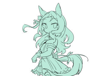 Rule 34 | 1girl, animal ears, bare shoulders, beer hsk, closed mouth, commentary request, dress, forehead, from side, gloves, horse ears, horse girl, horse tail, king halo (king of emeralds) (umamusume), king halo (umamusume), long hair, looking at viewer, looking to the side, monochrome, off-shoulder dress, off shoulder, one side up, simple background, solo, tail, umamusume, white background