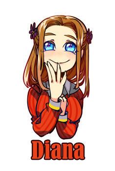 1girl blue_eyes blush breasts character_name chinese_commentary closed_mouth commentary_request diana_(kyokugen_dasshutsu) eyelashes fingernails flower hair_flower hair_intakes hair_ornament kyokugen_dasshutsu long_hair long_sleeves melon_(weibo_1846017107) no_nose orange_hair purple_flower sidelocks simple_background smile solo white_background zero_escape:_toki_no_dilemma