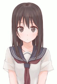 1girl animated animated_gif black_eyes black_hair closed_eyes multiple_expressions female_focus happy kirisawa_saki long_hair open_mouth original sad school_uniform serafuku simple_background smile solo