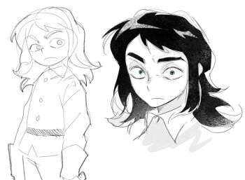 1boy abaddon_(haunted_hotel) blue_eyes coat haunted_hotel hood_0702 long_hair looking_at_viewer male_focus multiple_views simple_background white_background