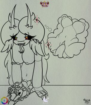 absurdres breasts commentary doll english_commentary fangs highres long_hair moaning monochrome nipples original penis pussy ravyn_pain vaginal voodoo voodoo_doll wide_hips