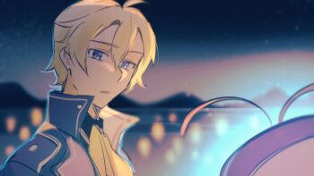 Rule 34 | absurdres, antenna hair, blonde hair, blue eyes, blue hair, eiyuu densetsu, hat, highres, jusis albarea, leorlontyan, millium orion, sen no kiseki, sen no kiseki (series), sen no kiseki iv, sky, star (sky), starry sky, sunrise, worried