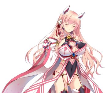 1girl bare_shoulders blush braid breasts chikubi_(artist) cleavage closed_eyes closed_mouth clothing_cutout covered_erect_nipples covered_navel cowboy_shot detached_sleeves fingerless_gloves flower game_cg garter_straps gloves hair_flower hair_ornament hair_ribbon headgear highleg highleg_leotard huge_breasts japanese_clothes kusarou large_variant_set leotard long_hair long_sleeves magical_girl mahou_shoujo_inori morita_ouka non-web_source official_art pink_hair ribbon side_braid solo standing thighhighs transparent_background variant_set wide_sleeves