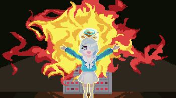 1girl arona_(blue_archive) artificial_intelligence blackredhat blue_archive explosion fire halo highres maintenance server_(computer) simple_background