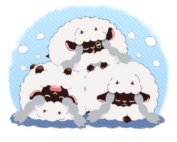 animal_focus bright_pupils closed_eyes commentary_request gen_8_pokemon nintendo no_humans one_eye_closed open_mouth pokemon pokemon_(creature) pokemon_focus putto sheep sleeping white_pupils wooloo yellow_eyes