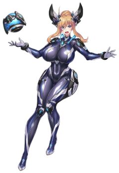 1girl action_taimanin alternate_costume alternate_hairstyle aoi_nagisa_(metalder) blonde_hair bodysuit breasts covered_navel curvy floating full_body gloves huge_breasts impossible_bodysuit impossible_clothes lilith-soft looking_at_viewer official_alternate_costume official_alternate_hairstyle onizaki_kirara open_mouth ponytail revealing_clothes shiny_clothes taimanin_(series) transparent_background wide_hips