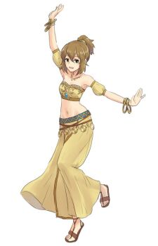 1girl brown_hair dancer green_eyes navel octopath_traveler octopath_traveler_i tagme tressa_(octopath_traveler) tressa_colzione