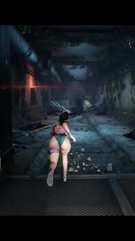 1girl 3d absurdres animated ass attack backless_swimsuit breasts cosplay eve_(stellar_blade) green_one-piece_swimsuit highres holding holding_sword holding_weapon huge_ass jewelry marvel marvel_rivals medium_breasts multicolored_hair multiple_girls one-piece_swimsuit pink_hair ponytail psylocke psylocke_(breezy_butterfly) psylocke_(cosplay) purple_hair running ryona sideboob sound stellar_blade swimsuit sword tagme video walking weapon weapon_on_back x-men